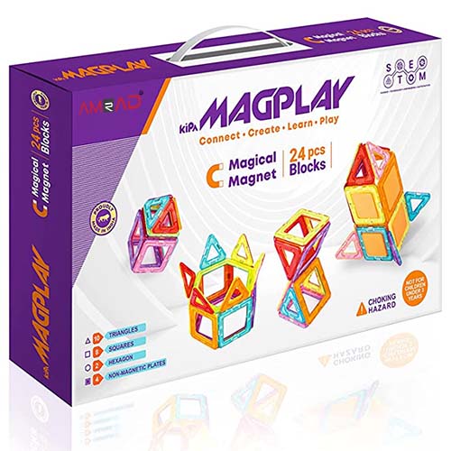 MagPlay Magnetic Blocks 24 pcs DIY Kids Toy Set Building Educational Toys with Smart Outdoor BagPack for Kids Children Magnetic Blocks for Kids Puzzle for Great Learning